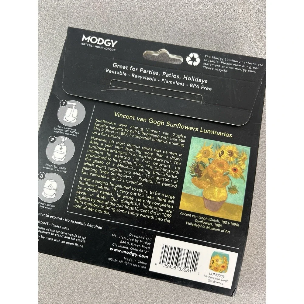NEW Modgy Luminary Lanterns Vincent van‎ Gogh Sunflowers Candle Lumina Set of 4